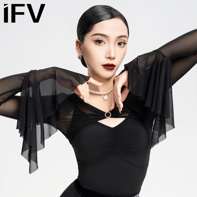 IFV摩登舞上衣飘逸弹力爆钻