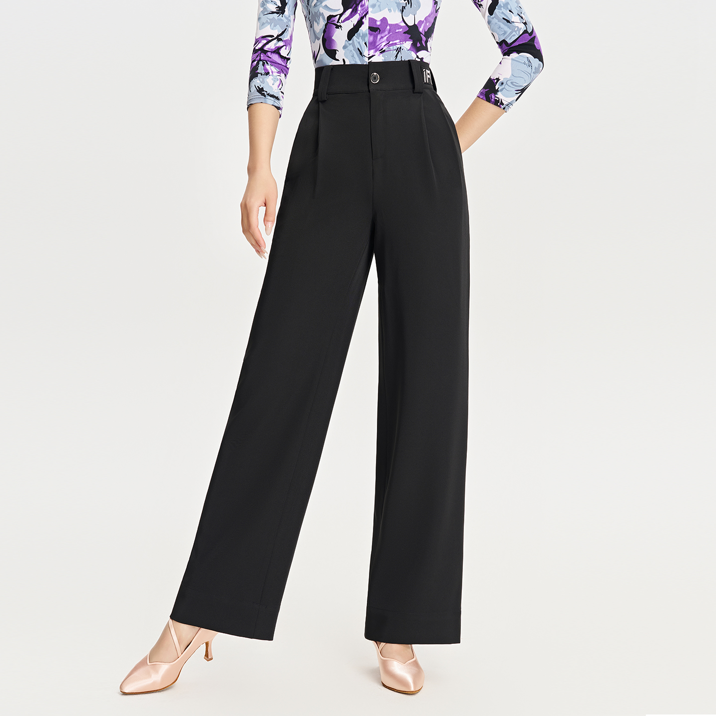 摩登舞黑色高腰垂感显瘦直筒裤