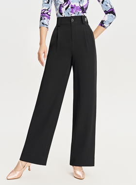 IFV摩登舞国标舞阔腿裤女黑色高腰垂感显瘦直筒裤交谊舞蹈裤4013