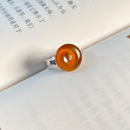 【蜜糖】新品缅甸翡翠A货炸光鸡油黄翡平安扣18K高级复古戒指女