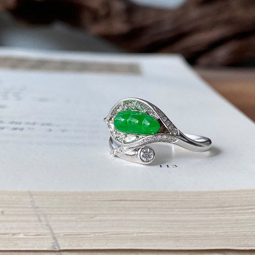 【幸运豆】新品缅甸翡翠A货高级正阳绿豆子18K珠宝感女戒指现货