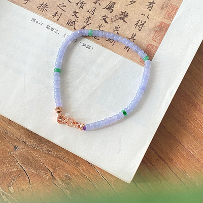 双11新品现货见光不色紫色冰种缅甸翡翠A货高级仙气算盘珠手串女