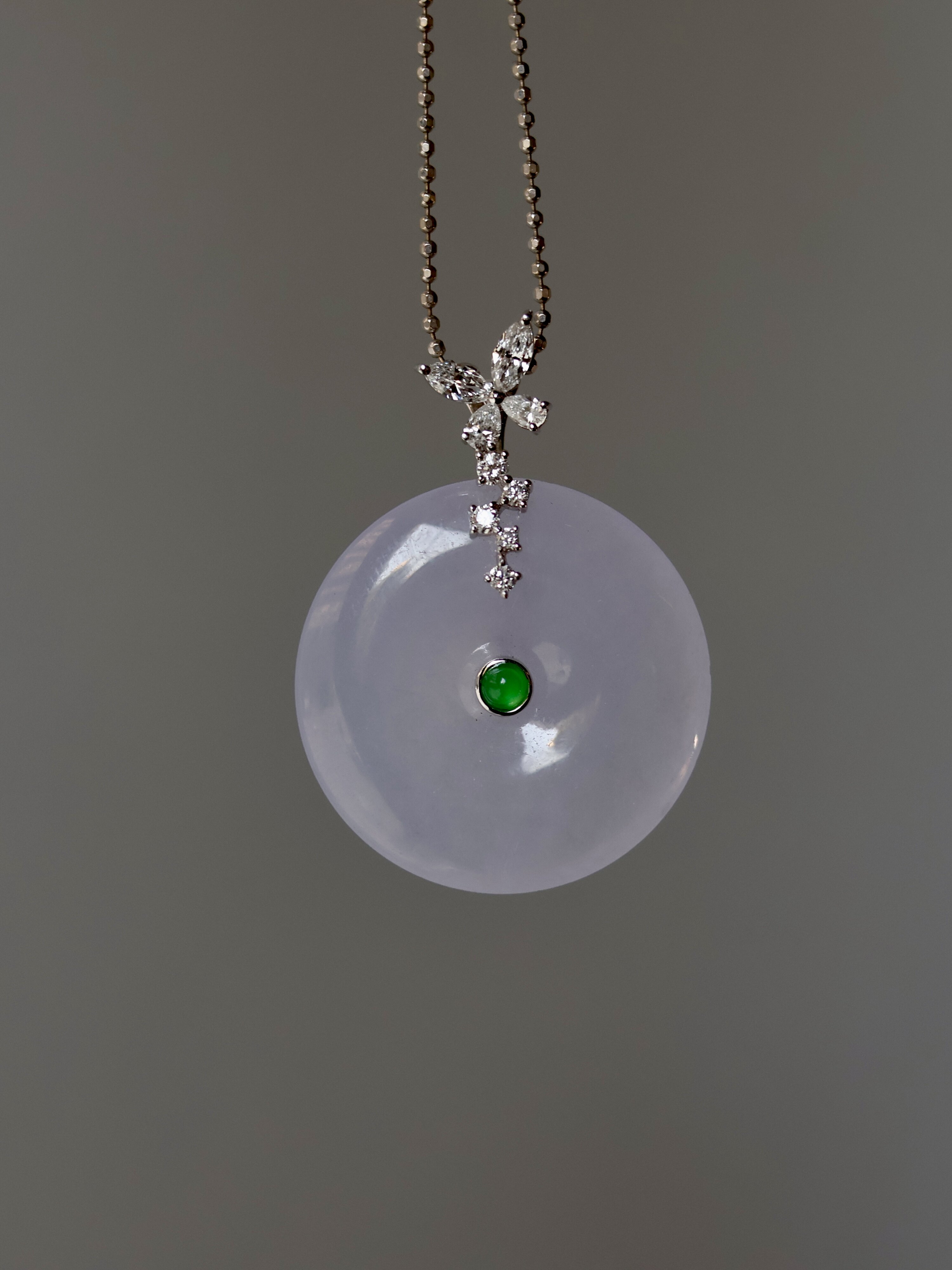 很仙的翡翠冰种紫罗兰见光不死平安扣18k白高级珠宝感十足的吊坠