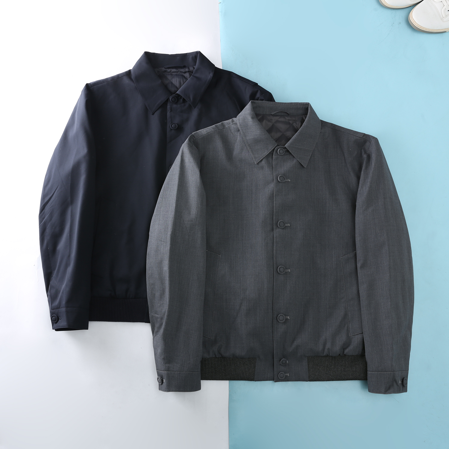 男士翻领夹克羊毛混纺夹棉