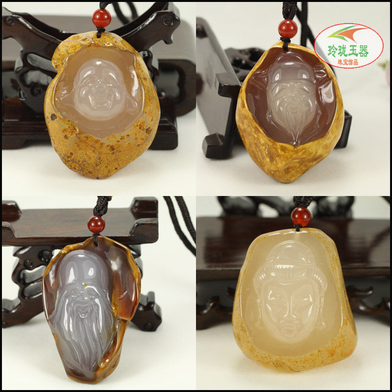 天然原皮玉髓手玩件 马料玛瑙原石人物手把件 弥勒佛寿星观音貔貅