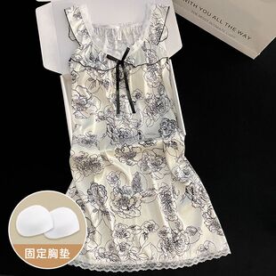 带胸垫睡裙女款夏季柔软凉爽高级感冰丝背心睡衣夏天可外穿家居服