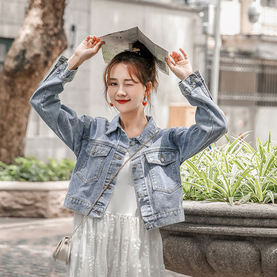 2021春秋新款150小个子港味chic牛仔外套女百搭短款宽松夹克上衣