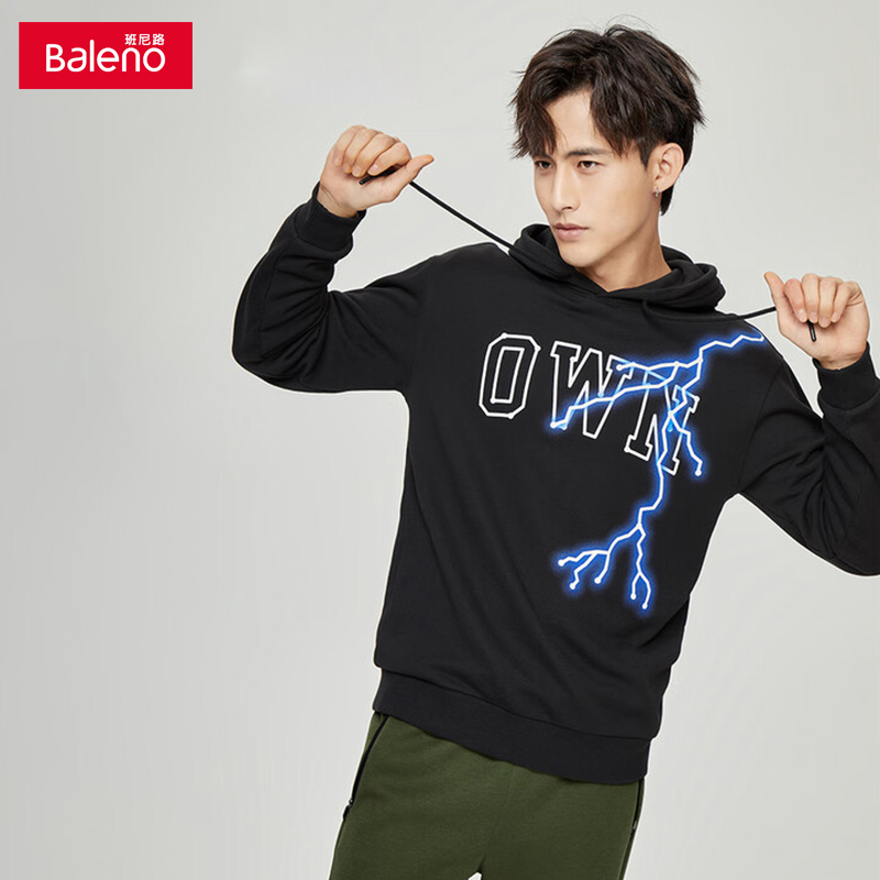 班尼路连帽卫衣印花休闲外套男装