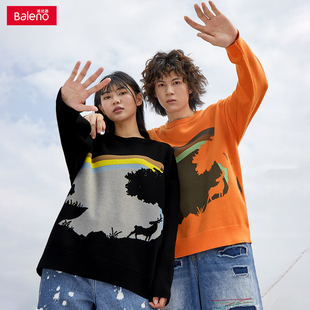 针织衫 班尼路男士 宽松圆领线衫 落肩袖 休闲上衣 混纺毛衣秋季 包邮