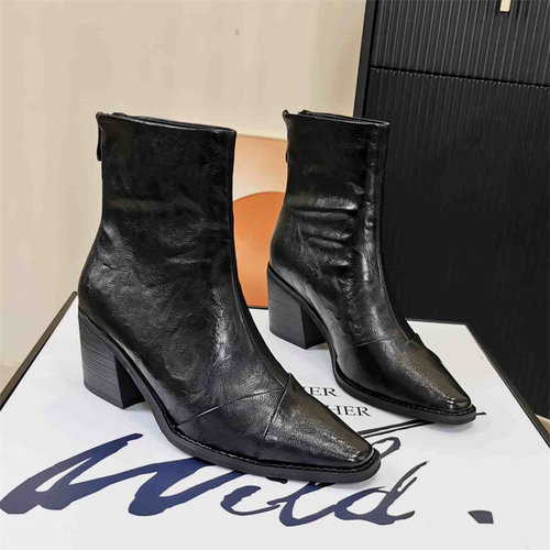 法式复古骑士短靴气质尖头瘦瘦靴