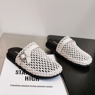 编织镂空休闲一脚蹬穆勒拖鞋 文艺气质厚底包头半拖女2026夏季 新款