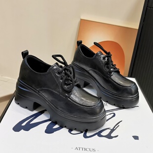 百搭英伦风乐福鞋 小个子厚底6CM系带小皮鞋 时尚 新款 女2025年秋季