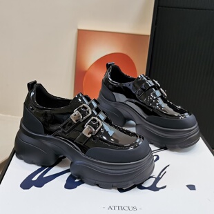 漆皮魔术贴小皮鞋 英伦风厚底6CM乐福鞋 百搭JK单鞋 新款 女2025秋季