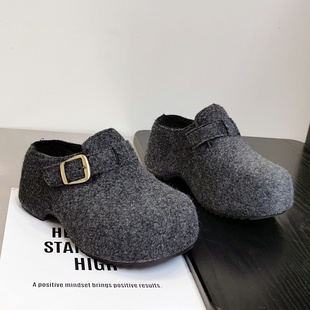 复古勃肯鞋 厚底增高半拖鞋 爆款 加绒保暖毛呢单鞋 秋冬外穿2025新款