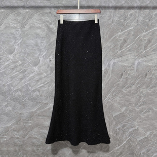 高阶轻熟风柔软丝绒小香羊毛亮片半裙包臀鱼尾裙高腰显瘦半身裙女