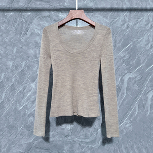 女100%美丽诺羊毛衫 弹力针织衫 无缝一体18针 德国扬子纱U领长袖 爆