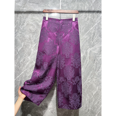 深圳南油国风人丝提花九分裤子秋高级感新中式显瘦花苞裤阔腿裤女