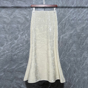 秋长款半裙女2025新款钻石绒法式鱼尾裙显瘦裙子A字侧开叉半身裙