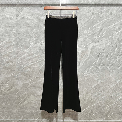 南油新款气质百搭高腰丝绒微喇裤