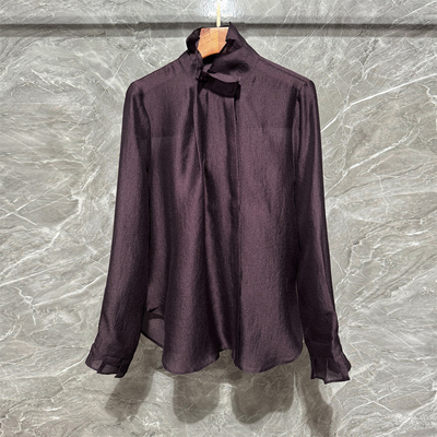 花苞领天丝衬衫时尚长袖减龄衬衣