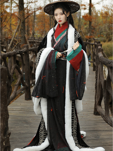 神话创想：忘川孟婆华服黑红双面可穿拖尾大袖衫直裾马王堆曲摄影