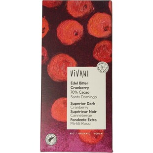 德国代购零食礼品Vivani 70%可可甜橙蔓越莓夹心黑巧克力排块100g