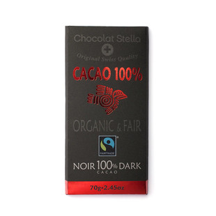 瑞士进口零食礼品Stella100%可可 香草低糖苦味纯黑巧克力排块70g