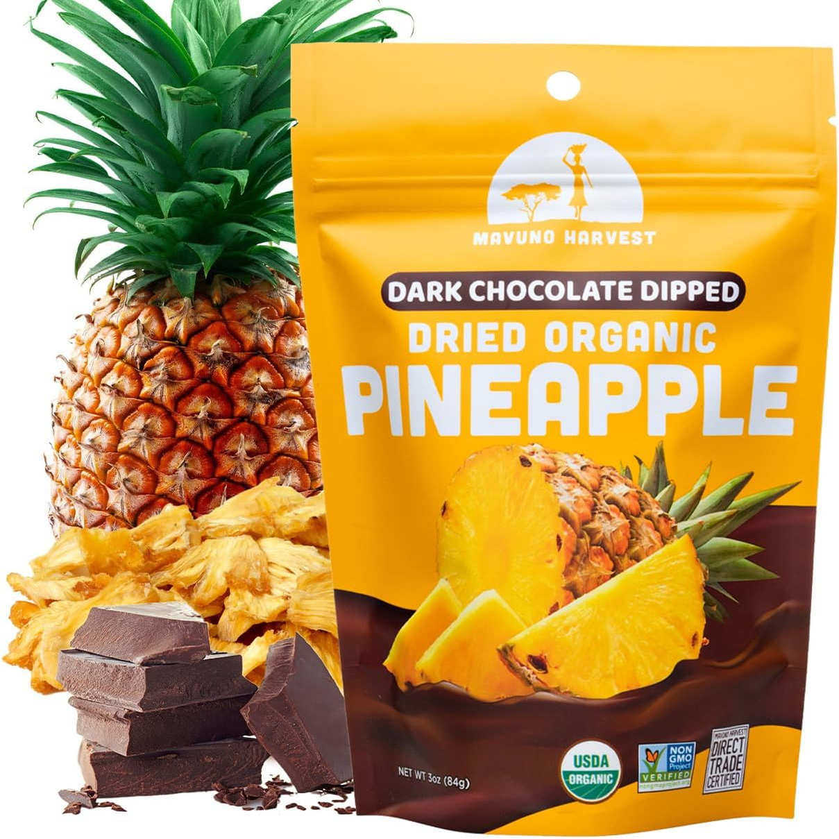 美国代购零食礼品 Mavuno Harvest芒果菠萝干椰子夹心黑巧克力84g