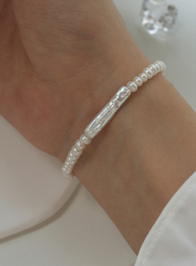 女巴洛克珍珠小银条极简素雅手链