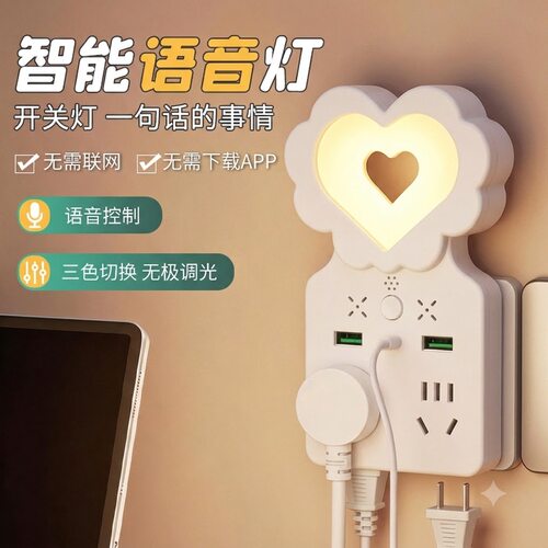 正品GN心形夜灯插座语音灯转换器