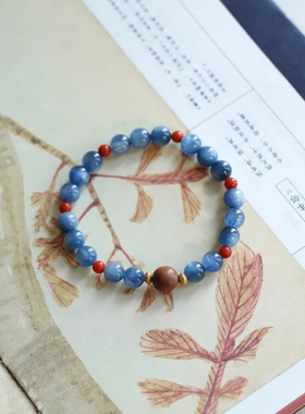 天然蓝晶石手串南红手链红玛瑙朱砂老山檀木新中式国风新年礼物女