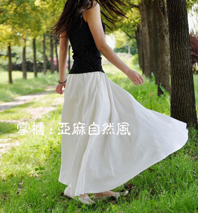 柔软文艺系。记忆亚麻。叁条包邮大摆长裙学院风棉麻半身裙-纯色