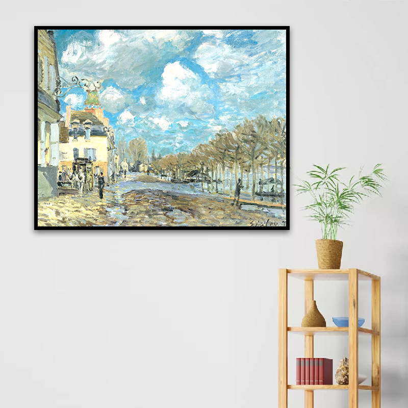 数字油彩画diy手工填充世界名画西斯莱河边桥上风景画客厅装饰画