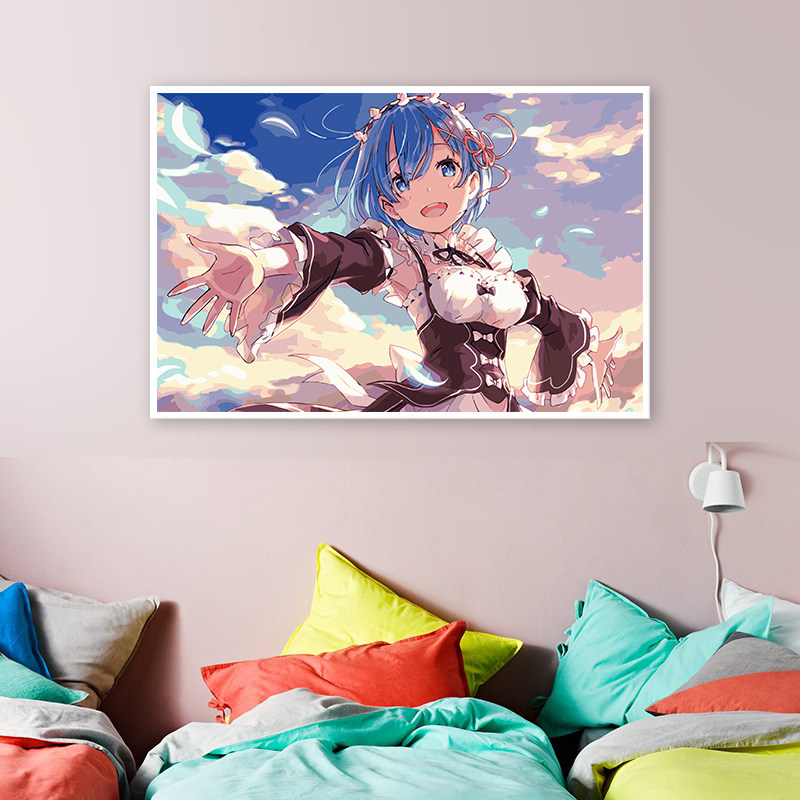 从零开始的异世界生活 diy数字油彩画蕾姆少女动漫手工涂鸦装饰画