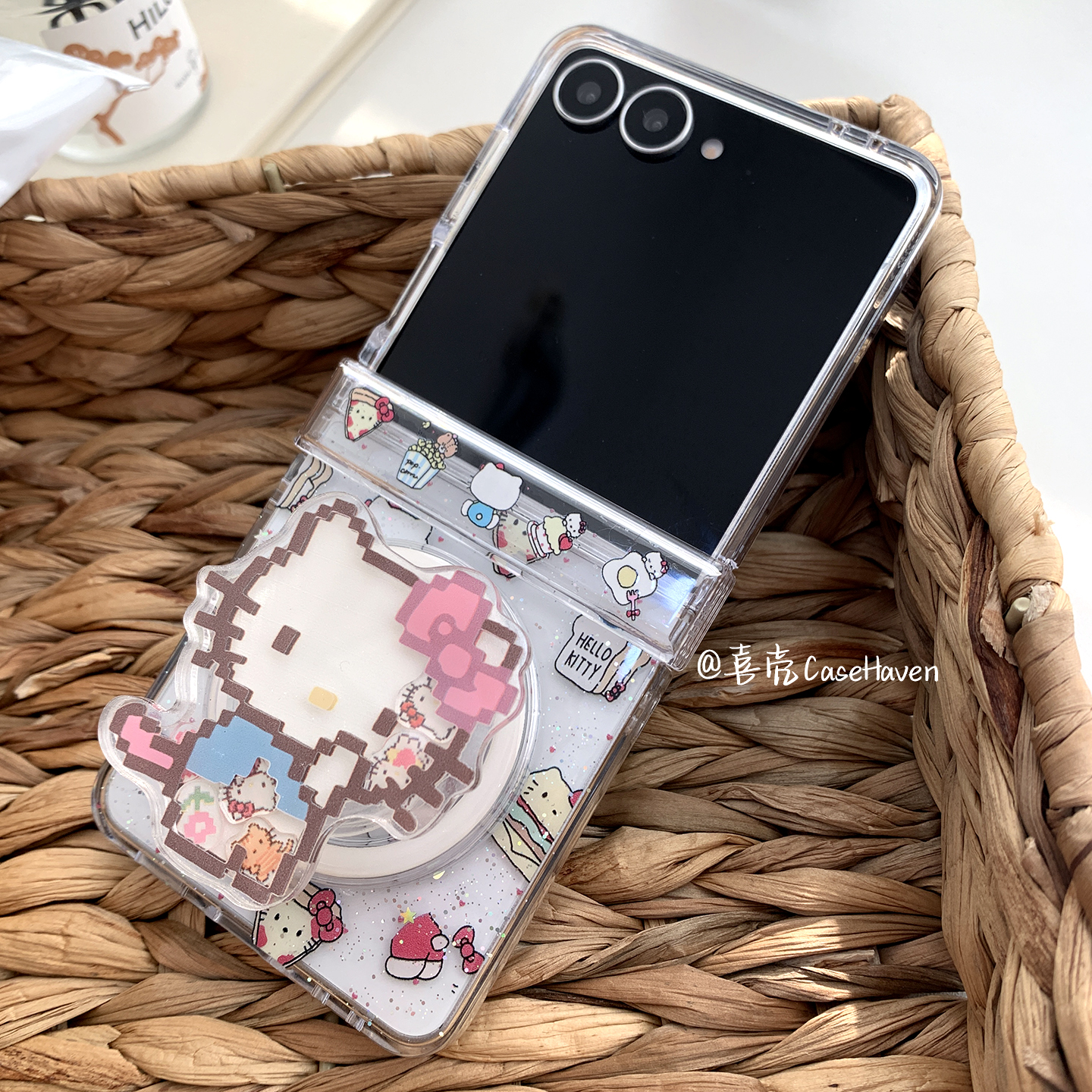 滴胶闪粉凯蒂猫手机壳三星zflip7