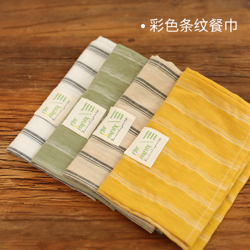 日式条纹餐巾复古高级感清洁抹布家用厨房餐垫盖布拍照道具背景布