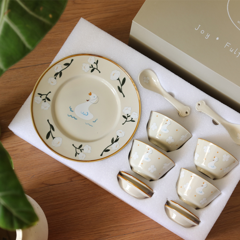 卡通大白鹅釉下彩家用高颜值米饭碗汤面碗高级感可爱好看的碗