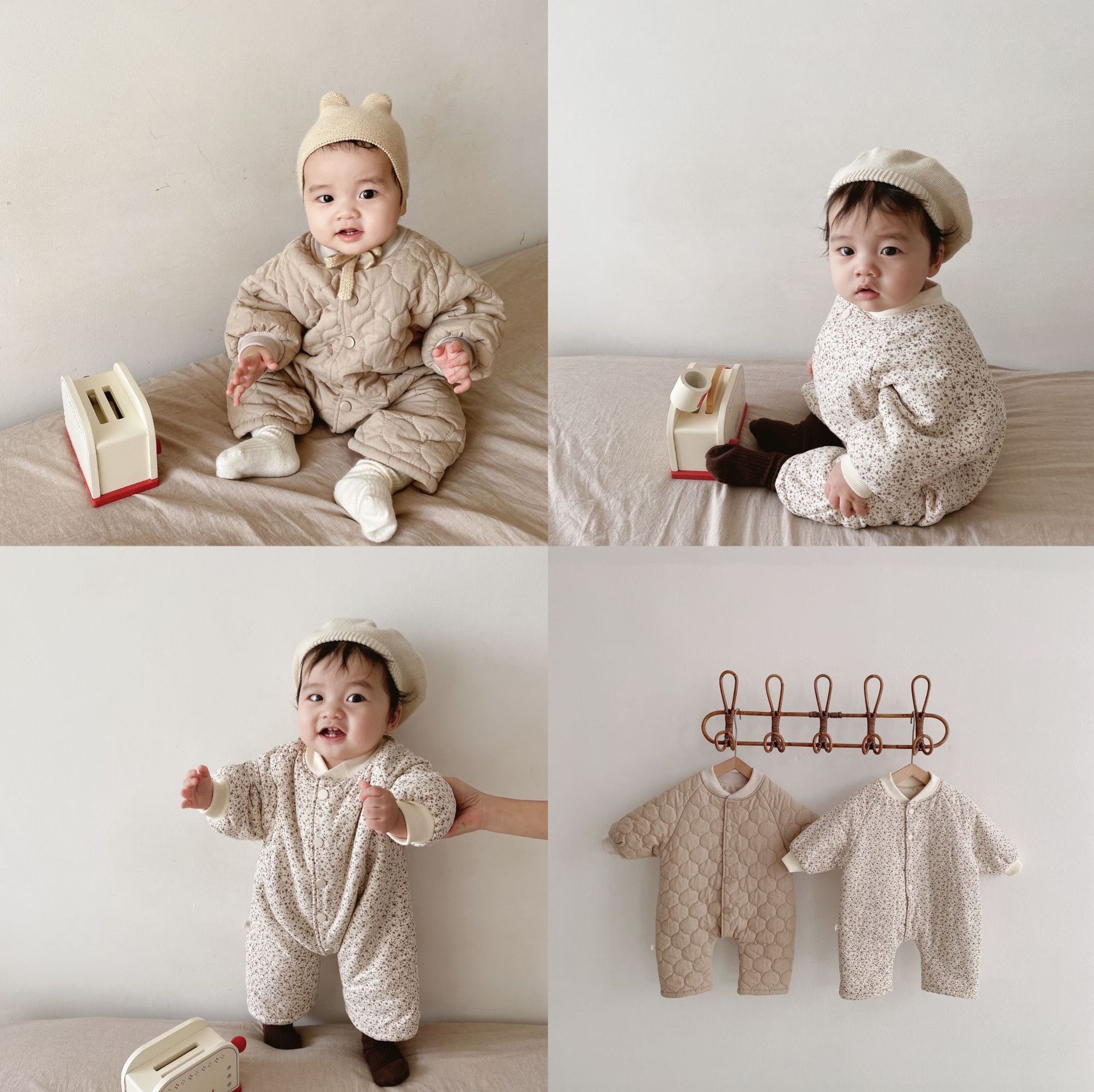 新款韩系ins夹棉碎花连体衣