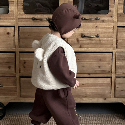 2025秋冬新款宝宝毛绒马甲外套韩版童装男童加厚婴幼儿卫衣套装