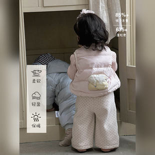 冬季女童卡通可爱羽绒马甲婴幼儿可爱女宝猫咪印花无袖外套保暖