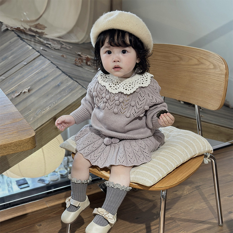 秋冬上新女婴童时尚百搭手钩球圆领套头毛衣女宝镂空休闲复古毛衣,童装/婴儿装/亲子装,毛衣/针织衫,淘宝优惠券,粉丝福利购,淘宝优惠卷