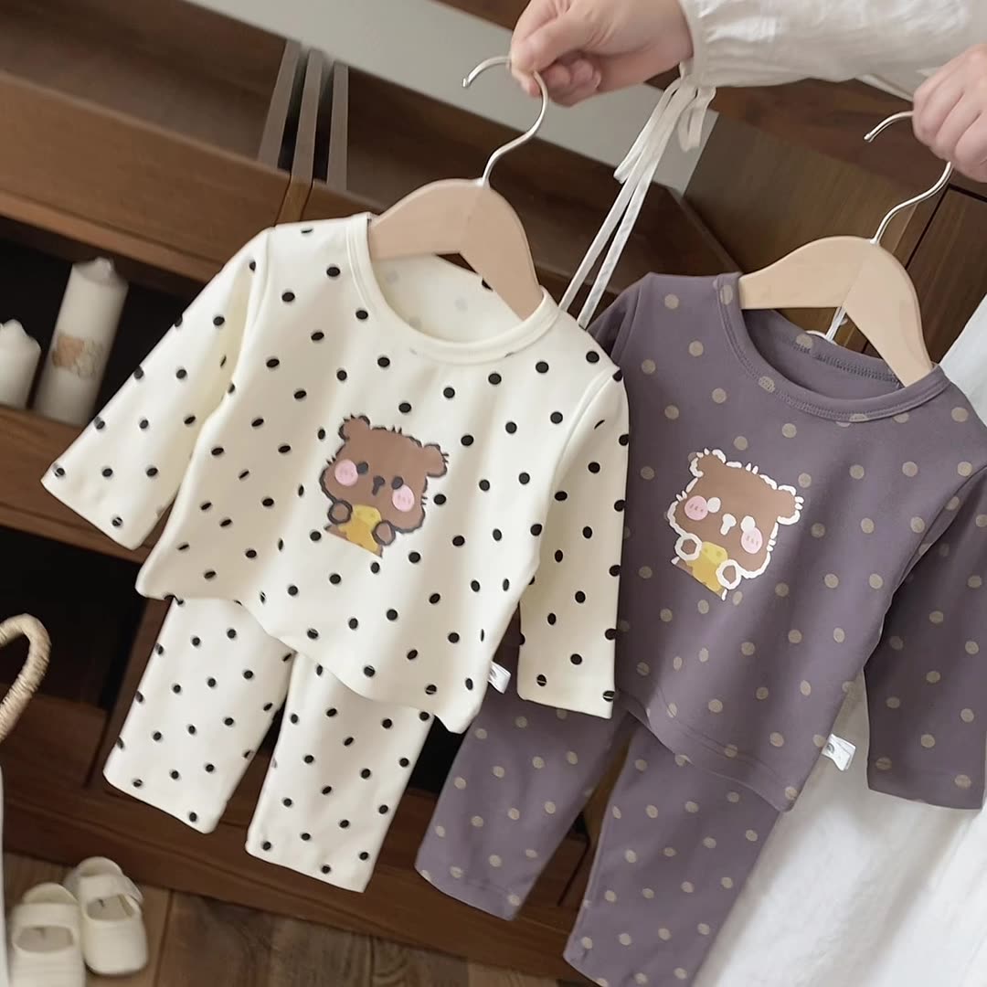 2025春秋新款男女宝宝波点小熊舒适家居服婴幼儿满印可爱居家套装