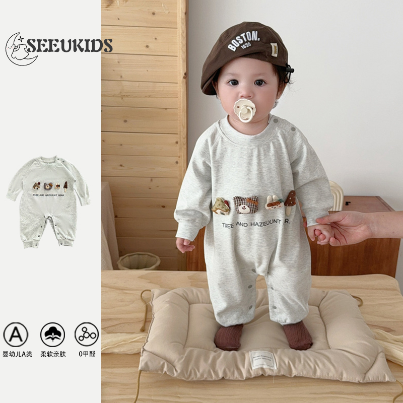 2025秋季新品男女宝宝韩版卡通玩偶连体衣婴幼儿休闲外出卫衣长爬