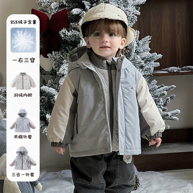 男童拼色外套冬装宝宝三合一冲锋衣羽绒内胆婴儿可拆卸两件套 a类