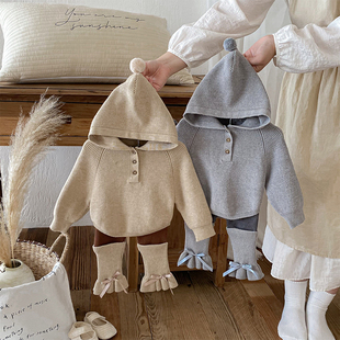 套装 2026春季 女童针织连帽毛衣打底裤 韩版 女宝宝洋气两件套 新款