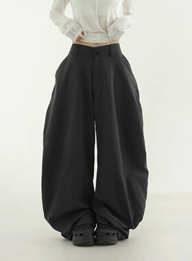 韩国代购男女款oversize curved chino banding pants个性休闲裤