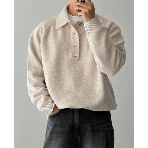 韩国代购男装高档羊毛翻领针织衫