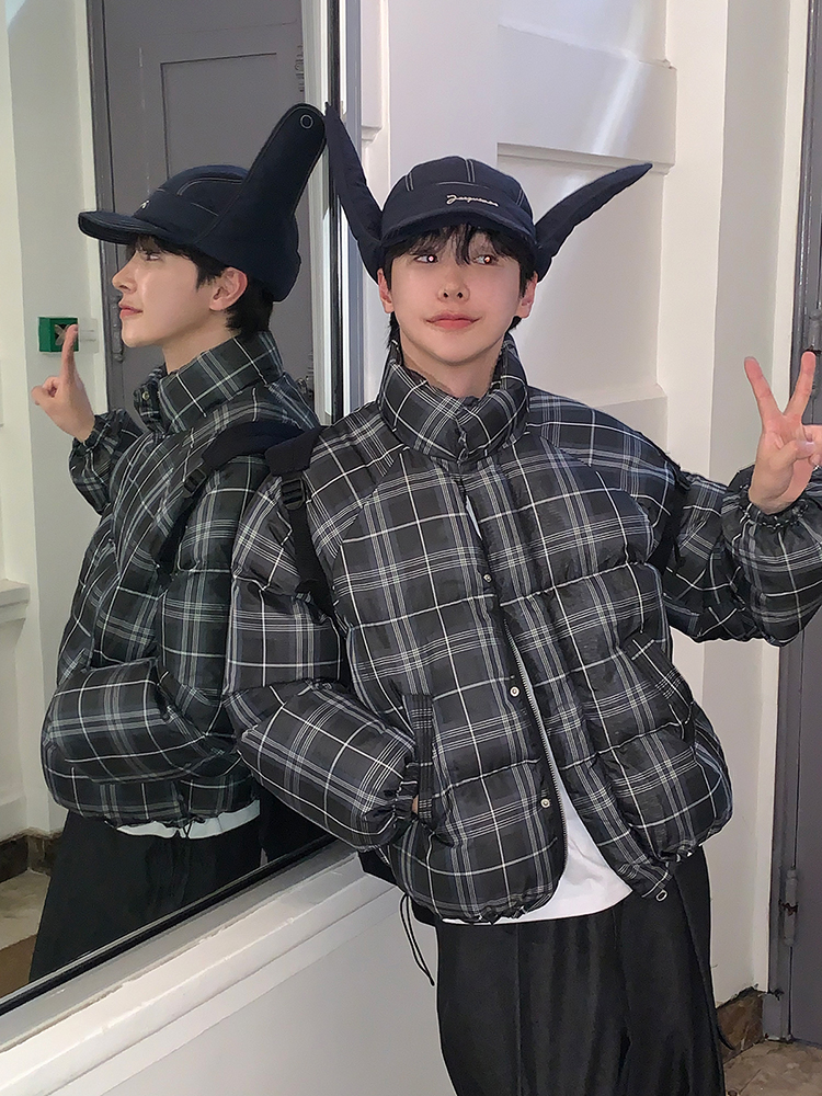 ANAN韩国东大门代购男装高品洋气格子立领宽松休闲棉服夹克外套冬