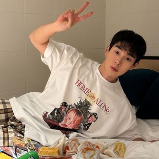 ANAN韩国东大门代购短袖T恤小鬼当家圣诞休闲印花宽松落肩棉TEE衫