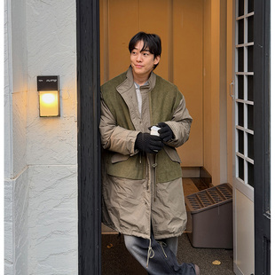 韩国东大门代购高档重工拼接防风保暖百搭中长款棉服外套男棉衣冬